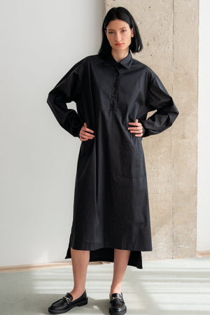 BLACK COTTON SHIRT DRESS-U
