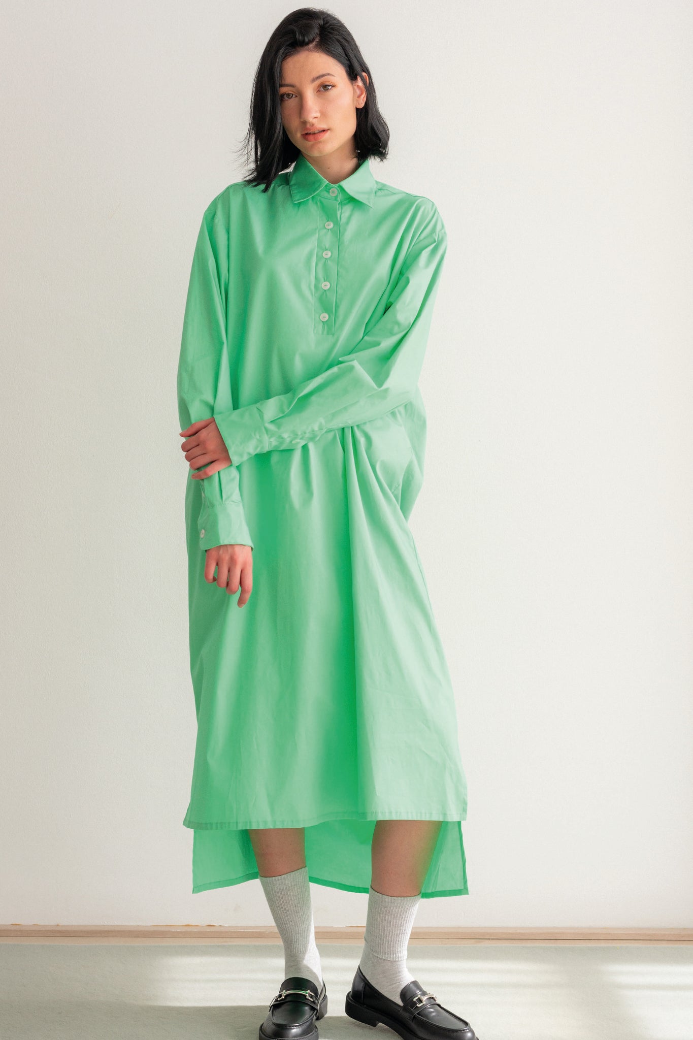 GREEN COTTON SHIRT DRESS