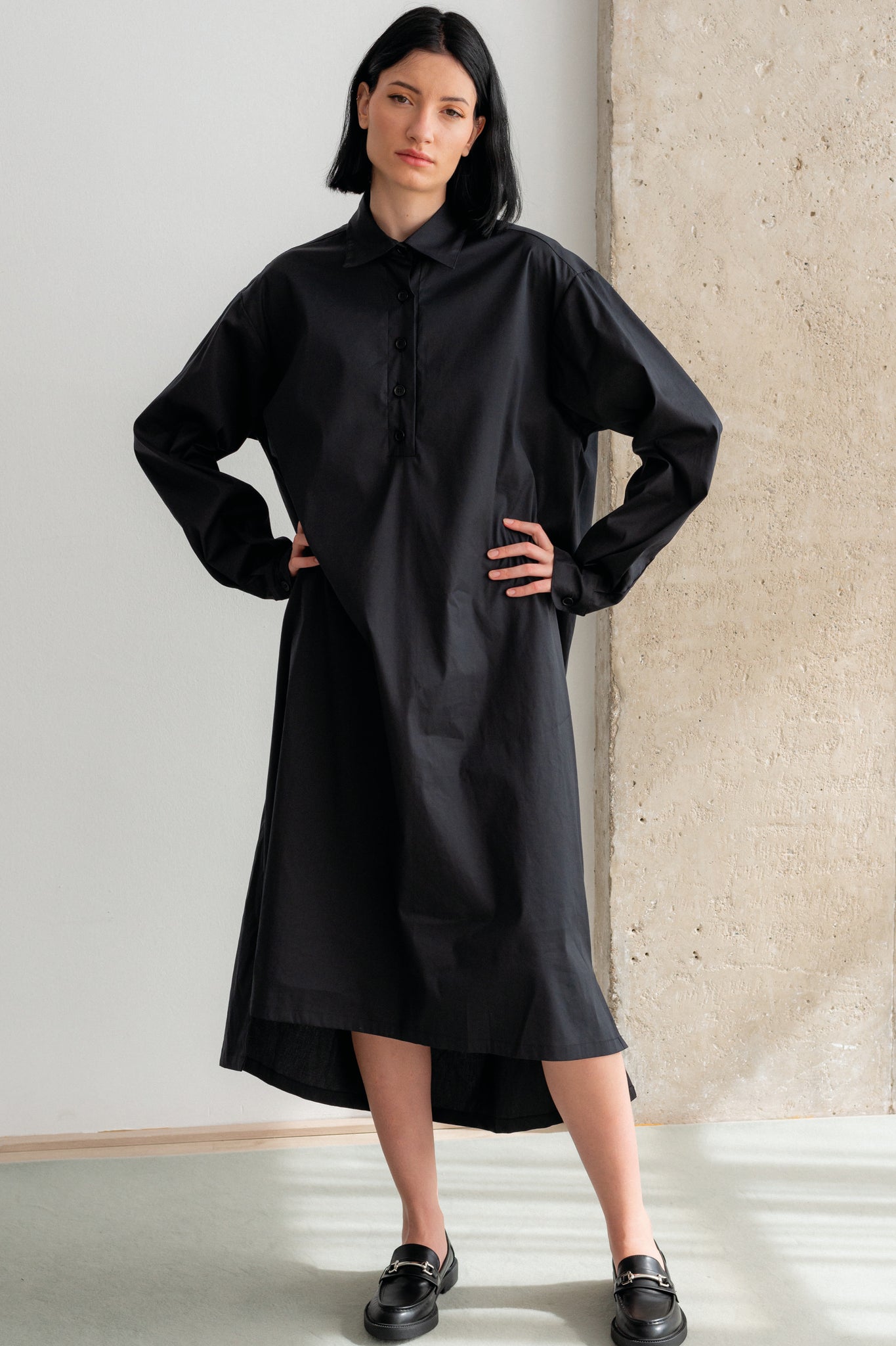 BLACK COTTON SHIRT DRESS-U