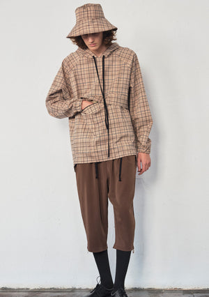 PLAID RELAXED-FIT WINDBREAKER WITH KANGAROO POCKETS